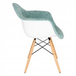 LeisureMod Willow Velvet Eiffel Wooden Base Accent Chair, Teal, W24VTL