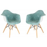 LeisureMod Willow Velvet Eiffel Wooden Base Accent Chair Set of 2, Teal, W24VTL2