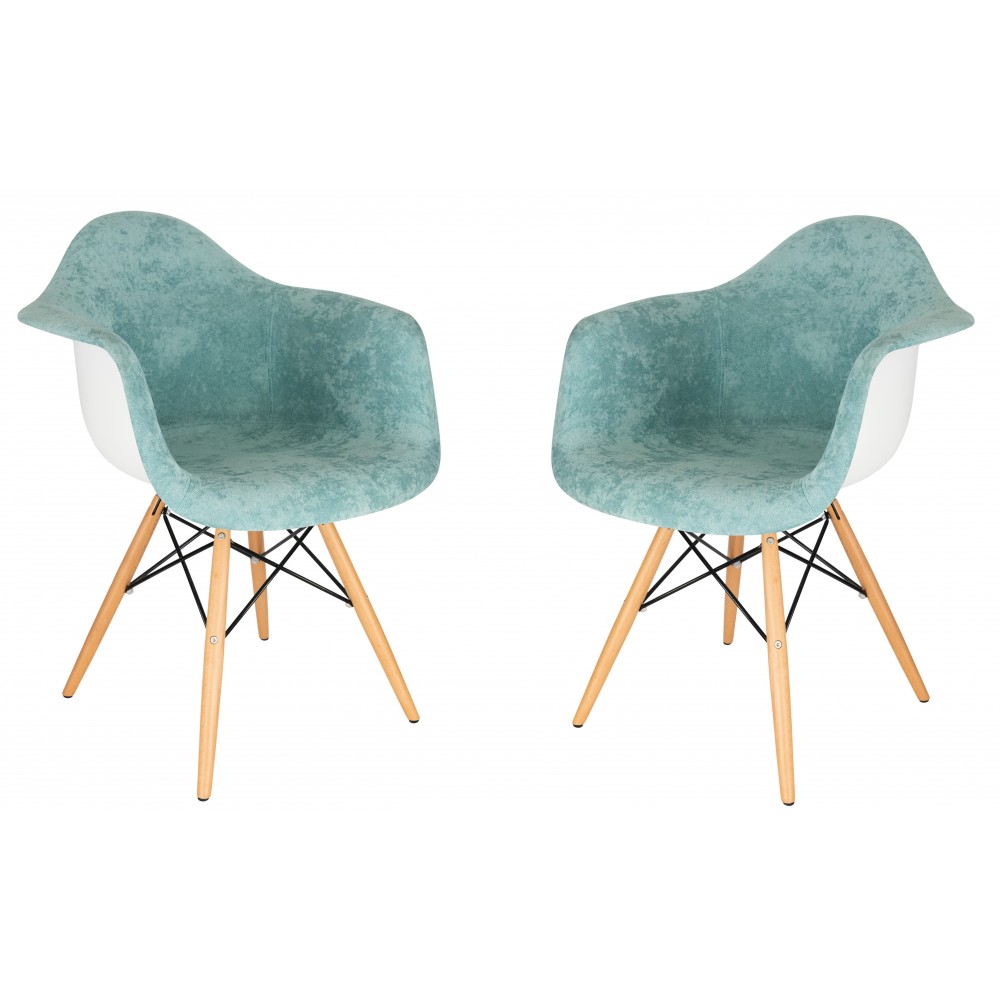 LeisureMod Willow Velvet Eiffel Wooden Base Accent Chair Set of 2, Teal, W24VTL2