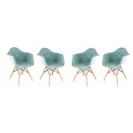 LeisureMod Willow Velvet Eiffel Wooden Base Accent Chair Set of 4, Teal, W24VTL4