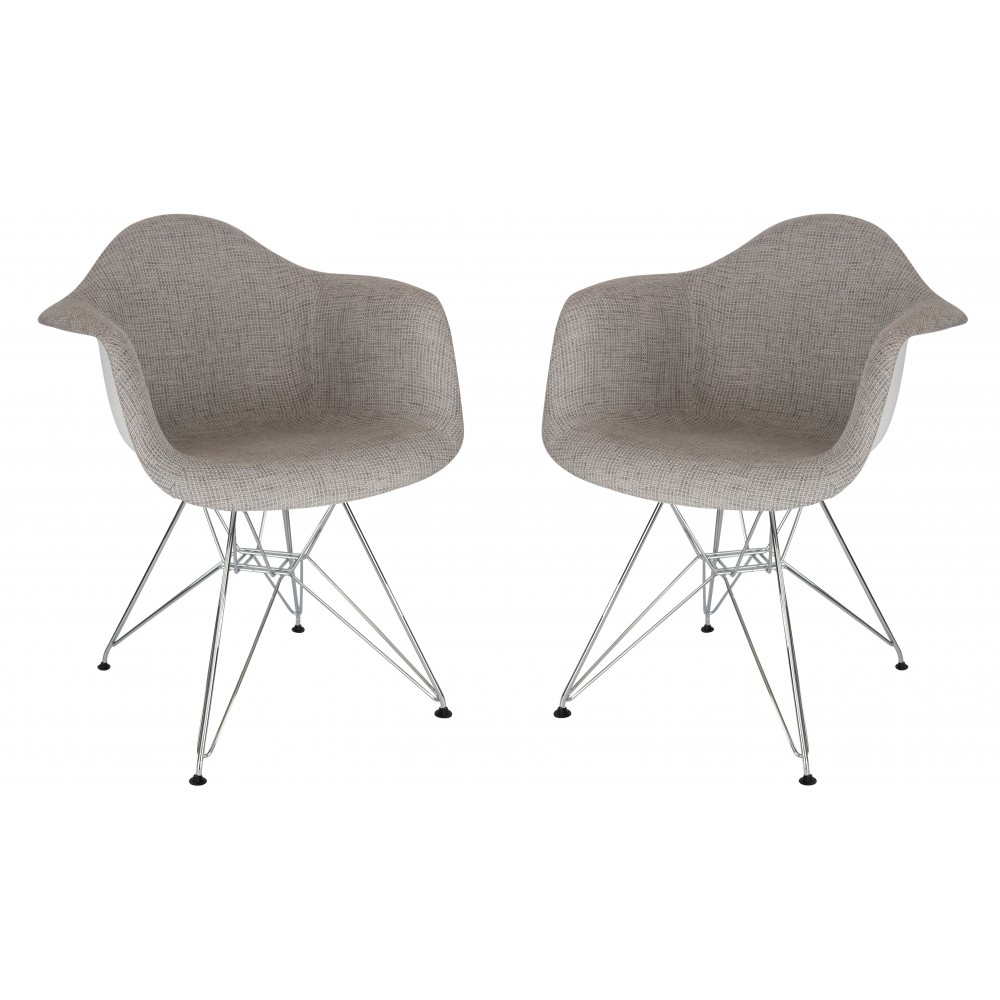 LeisureMod Willow Fabric Eiffel Accent Chair, Set of 2, Grey, WM24GRT2