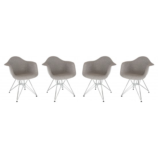 LeisureMod Willow Fabric Eiffel Accent Chair, Set of 4, Grey, WM24GRT4