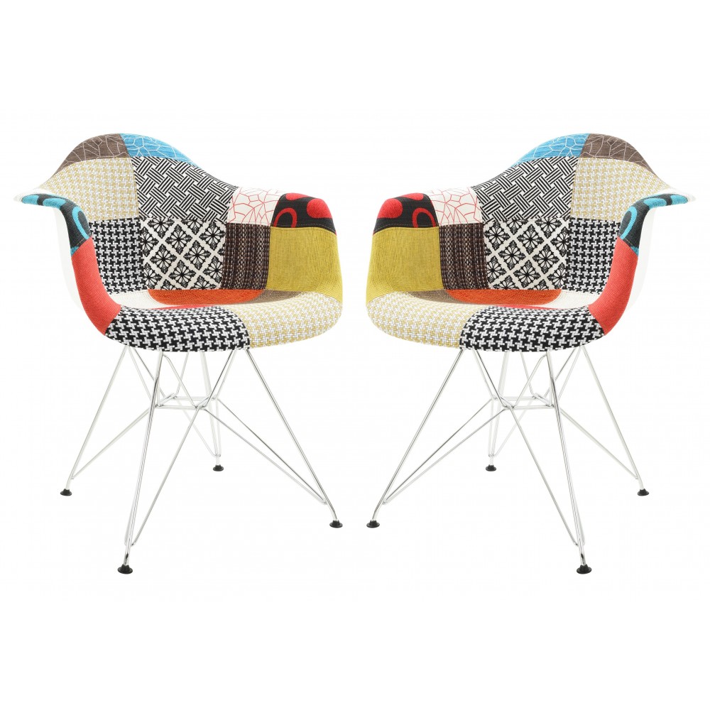 LeisureMod Willow Fabric Eiffel Accent Chair, Set of 2, Multi-Color, WM24M2