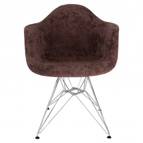 LeisureMod Willow Velvet Eiffel Metal Base Accent Chair, Coffee Brown, WM24VBR