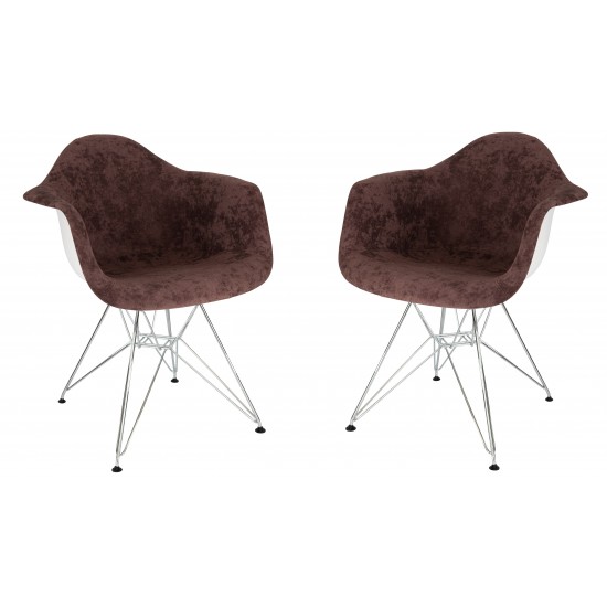 Willow Velvet Eiffel Metal Base Accent Chair Set of 2, Coffee Brown, WM24VBR2