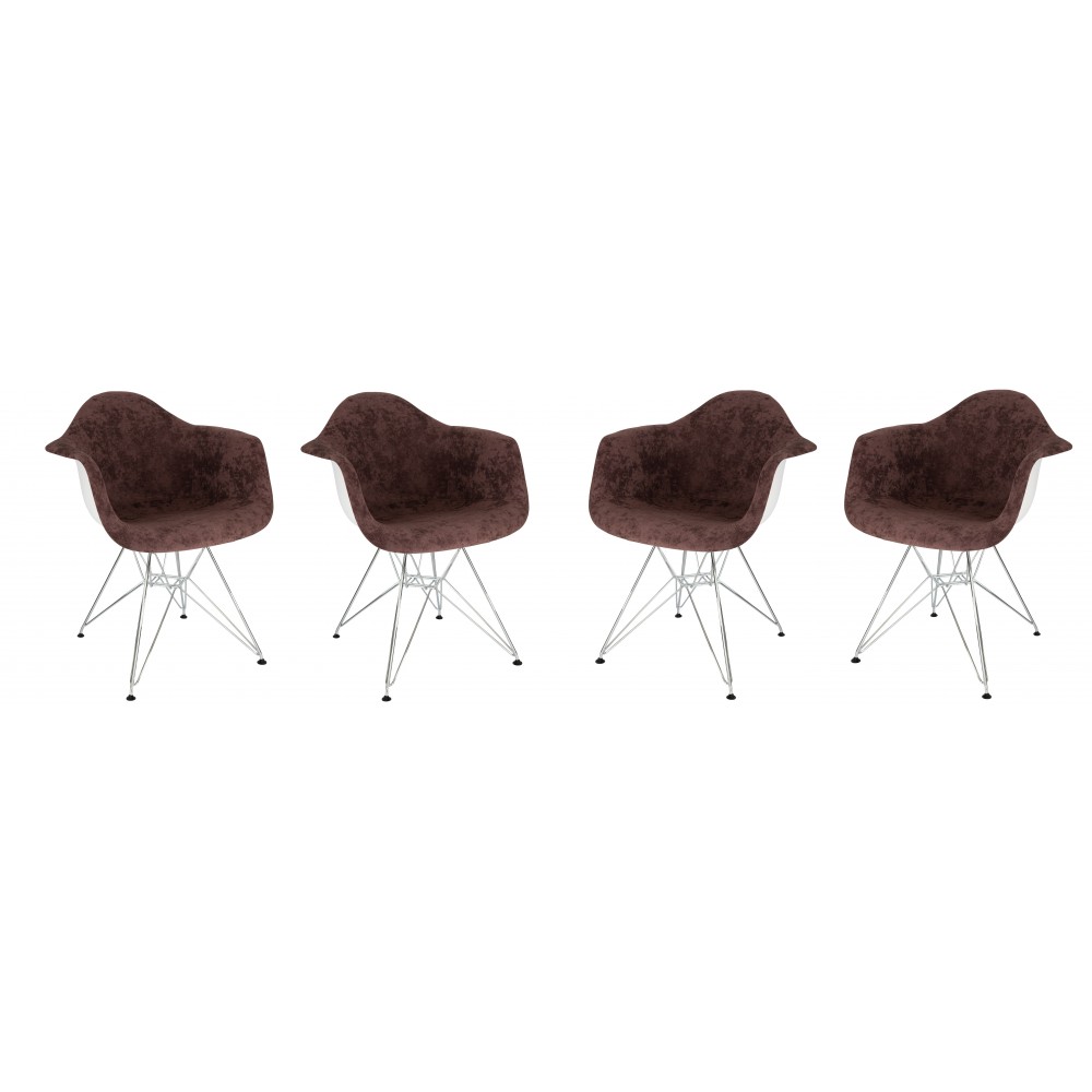 Willow Velvet Eiffel Metal Base Accent Chair Set of 4, Coffee Brown, WM24VBR4