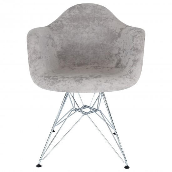 LeisureMod Willow Velvet Eiffel Metal Base Accent Chair, Cloudy Gray, WM24VGR