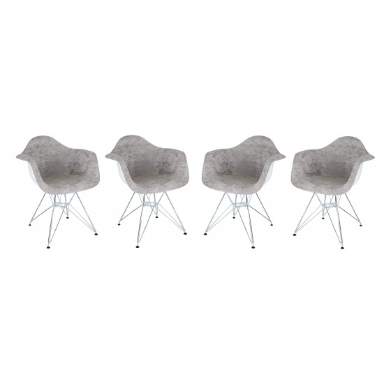 Willow Velvet Eiffel Metal Base Accent Chair Set of 4, Cloudy Gray, WM24VGR4