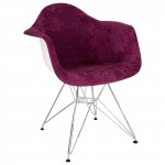 LeisureMod Willow Velvet Eiffel Metal Base Accent Chair, Purple, WM24VPR