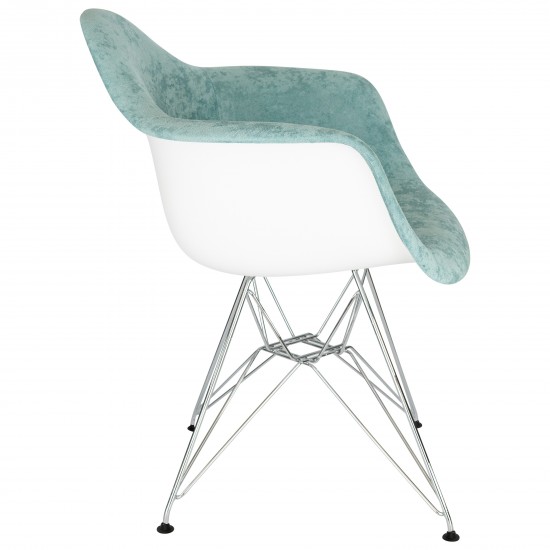 LeisureMod Willow Velvet Eiffel Metal Base Accent Chair, Teal, WM24VTL