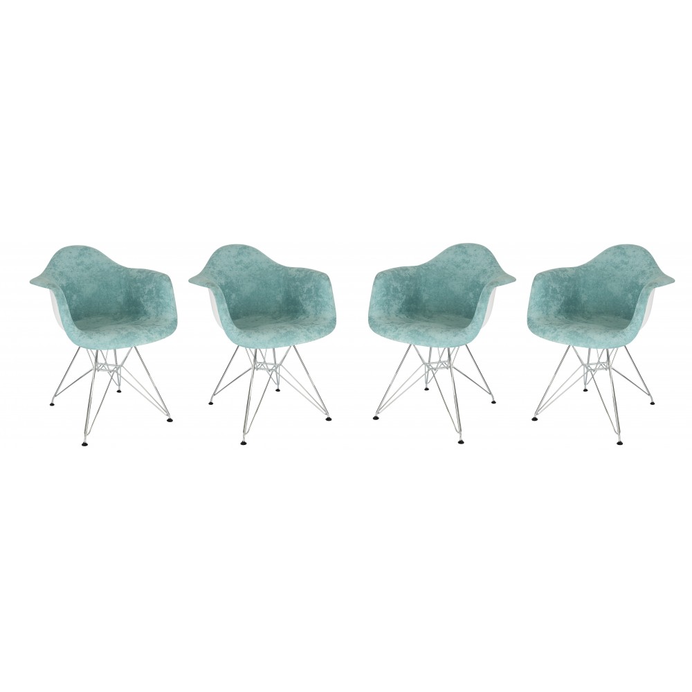 LeisureMod Willow Velvet Eiffel Metal Base Accent Chair Set of 4, Teal, WM24VTL4