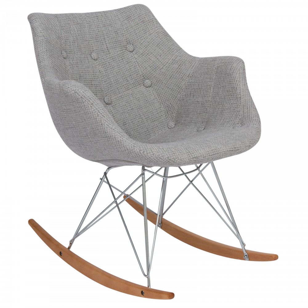 LeisureMod Willow Twill Fabric Eiffel Rocking Chair, Grey, WR24GRT