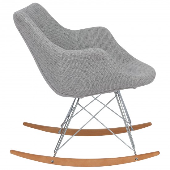 LeisureMod Willow Twill Fabric Eiffel Rocking Chair, Grey, WR24GRT