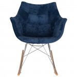 LeisureMod Willow Velvet Eiffel Base Rocking Chair, Navy Blue, WR24VBU