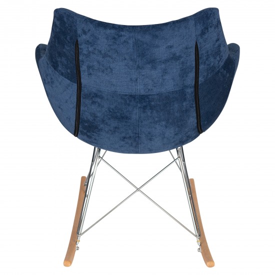 LeisureMod Willow Velvet Eiffel Base Rocking Chair, Navy Blue, WR24VBU