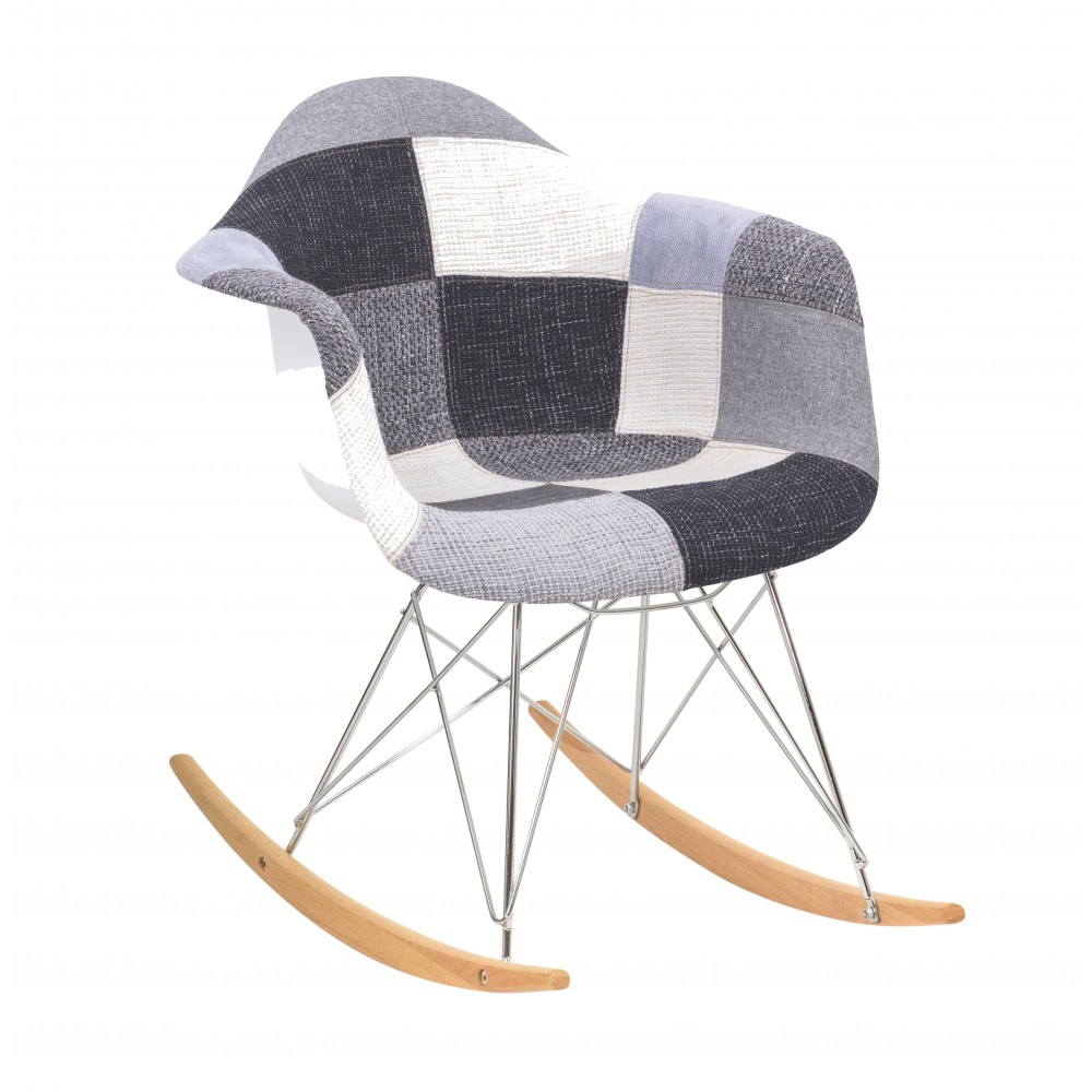 LeisureMod Wilson Twill Fabric Eiffel Rocking Chair, Patchwork, WR25FC