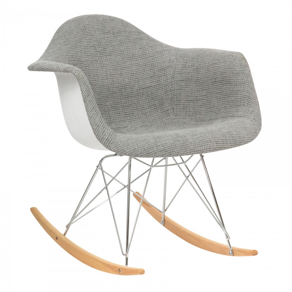 LeisureMod Wilson Twill Fabric Eiffel Rocking Chair, Grey, WR25GRT