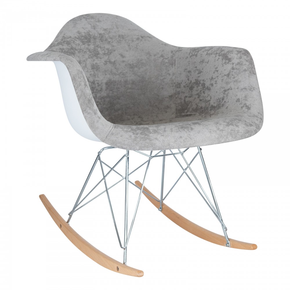 LeisureMod Wilson Velvet Eiffel Base Rocking Chair, Cloudy Gray, WR25VGR