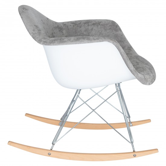 LeisureMod Wilson Velvet Eiffel Base Rocking Chair, Cloudy Gray, WR25VGR