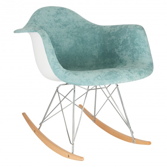 LeisureMod Wilson Velvet Eiffel Base Rocking Chair, Teal, WR25VTL