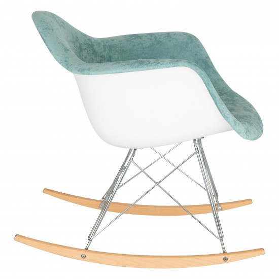 LeisureMod Wilson Velvet Eiffel Base Rocking Chair, Teal, WR25VTL