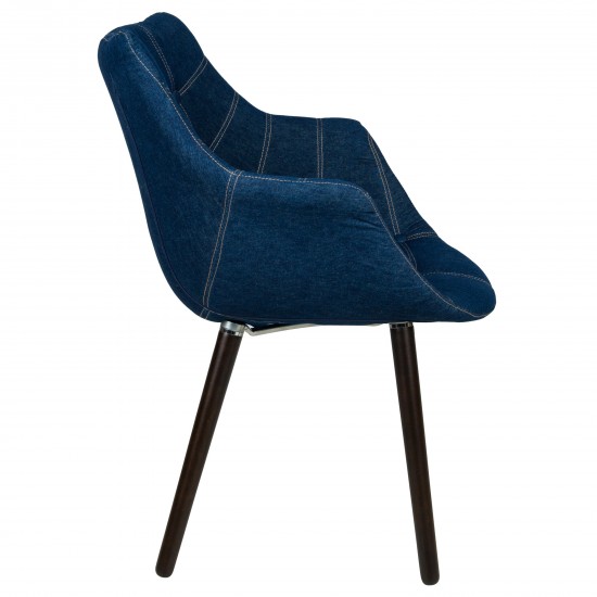 LeisureMod Milburn Tufted Denim Lounge Chair, Denim, MA23DBU