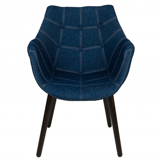 LeisureMod Milburn Tufted Denim Lounge Chair, Set of 4, Denim, MA23DBU4