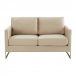 Modern Mid-Century Upholstered Velvet Loveseat, Gold Frame, Beige, LA55BG
