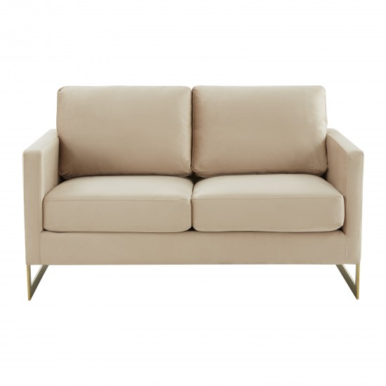 Modern Mid-Century Upholstered Velvet Loveseat, Gold Frame, Beige, LA55BG