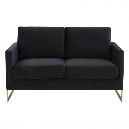 Mid-Century Upholstered Velvet Loveseat, Gold Frame, Midnight Black, LA55BL