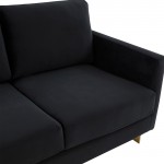 Mid-Century Upholstered Velvet Loveseat, Gold Frame, Midnight Black, LA55BL