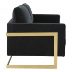 Mid-Century Upholstered Velvet Loveseat, Gold Frame, Midnight Black, LA55BL