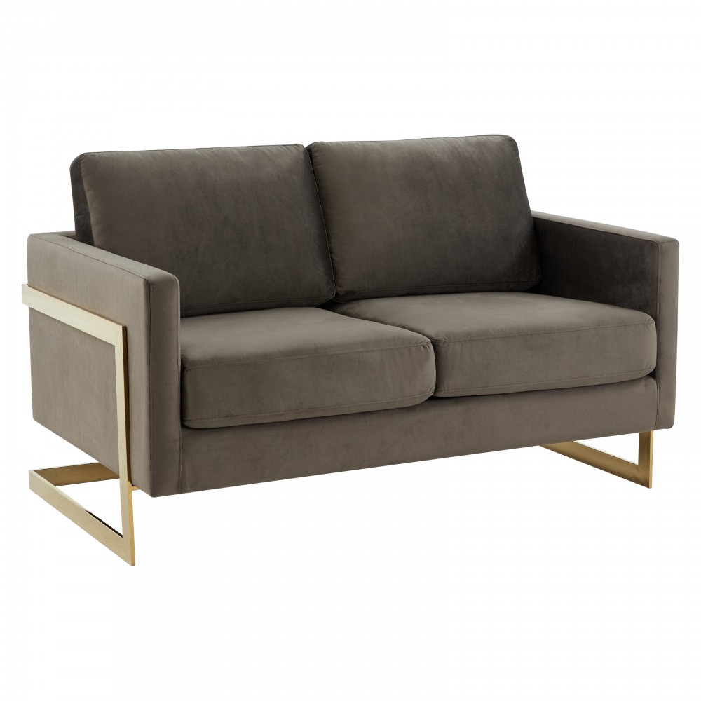 Modern Mid-Century Upholstered Velvet Loveseat, Gold Frame, Dark Grey, LA55DGR