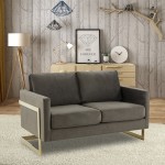Modern Mid-Century Upholstered Velvet Loveseat, Gold Frame, Dark Grey, LA55DGR