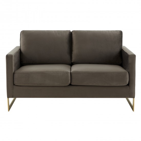 Modern Mid-Century Upholstered Velvet Loveseat, Gold Frame, Dark Grey, LA55DGR
