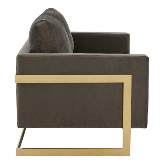 Modern Mid-Century Upholstered Velvet Loveseat, Gold Frame, Dark Grey, LA55DGR
