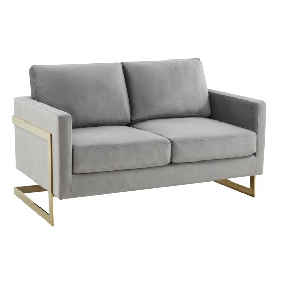 Modern Mid-Century Upholstered Velvet Loveseat, Gold Frame, Light Grey, LA55LGR