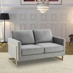 Modern Mid-Century Upholstered Velvet Loveseat, Gold Frame, Light Grey, LA55LGR