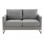 Modern Mid-Century Upholstered Velvet Loveseat, Gold Frame, Light Grey, LA55LGR