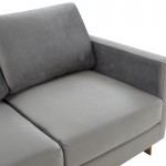 Modern Mid-Century Upholstered Velvet Loveseat, Gold Frame, Light Grey, LA55LGR