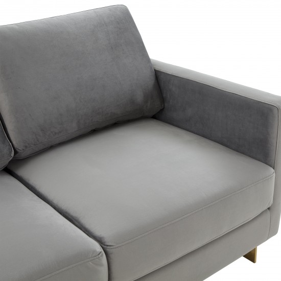 Modern Mid-Century Upholstered Velvet Loveseat, Gold Frame, Light Grey, LA55LGR
