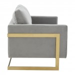 Modern Mid-Century Upholstered Velvet Loveseat, Gold Frame, Light Grey, LA55LGR