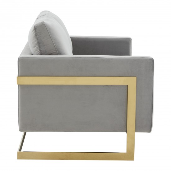 Modern Mid-Century Upholstered Velvet Loveseat, Gold Frame, Light Grey, LA55LGR