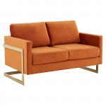 Mid-Century Upholstered Velvet Loveseat, Gold Frame, Orange Marmalade, LA55OR