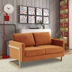 Mid-Century Upholstered Velvet Loveseat, Gold Frame, Orange Marmalade, LA55OR