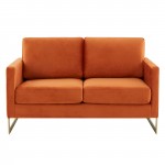 Mid-Century Upholstered Velvet Loveseat, Gold Frame, Orange Marmalade, LA55OR