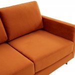 Mid-Century Upholstered Velvet Loveseat, Gold Frame, Orange Marmalade, LA55OR