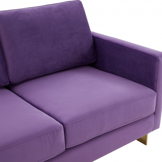 Modern Mid-Century Upholstered Velvet Loveseat, Gold Frame, Purple, LA55PU
