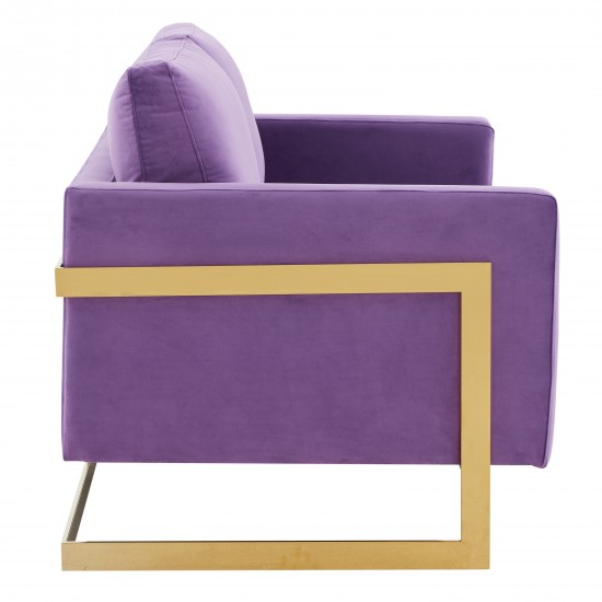 Modern Mid-Century Upholstered Velvet Loveseat, Gold Frame, Purple, LA55PU
