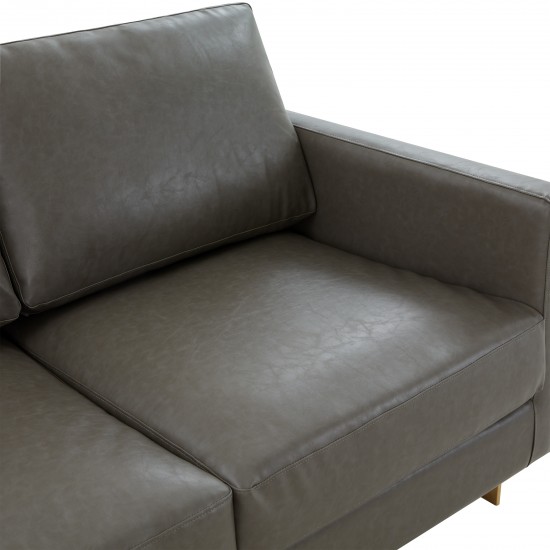 Modern Mid-Century Upholstered Leather Loveseat, Gold Frame, Grey , LA55GR-L